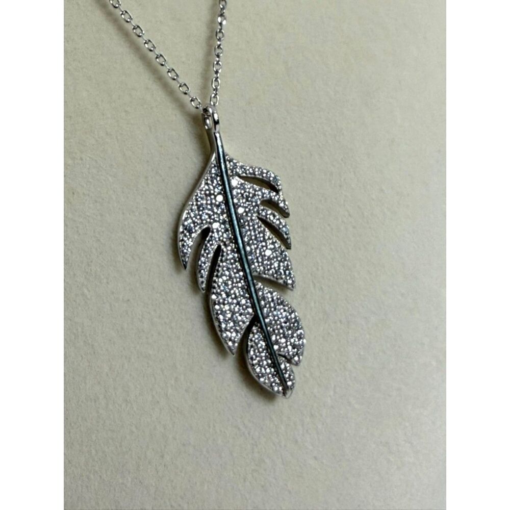 Karen Kane Sterling Silver CZ Feather Necklace 925 Boho Coastal Adjustable